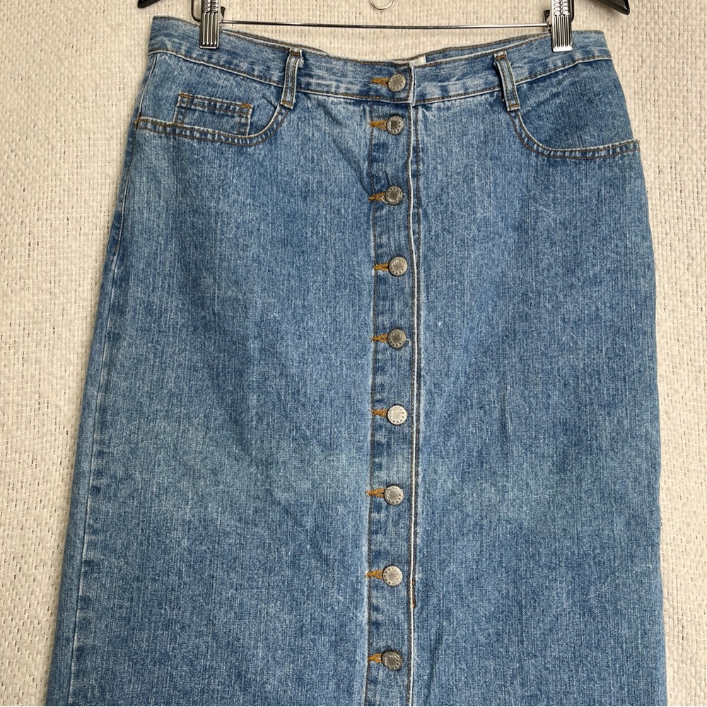 Vintage Maxi Denim Skirt Jay Jacobs Button Front Pencil Jean 90s Faded USA Jr 13 - Picture 2 of 16